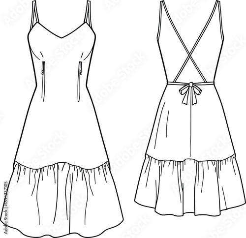 Elegant summer dress designs with straps and ruffles Vector