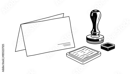 Minimalist black and white stationery and stamp design for office and business