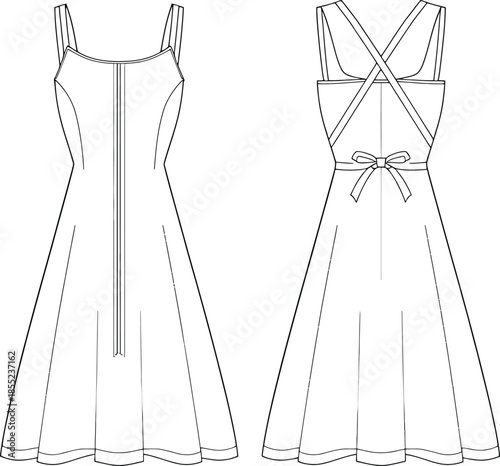 Elegant cross-back dress design with bow detail Vector