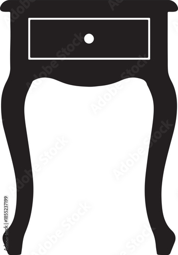 Black silhouette of a vintage nightstand with a single drawer and curved legs bedside table