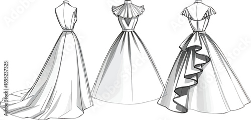Elegant wedding dress designs collection Vector