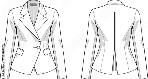Modern women's blazer design with notched lapel and single button Vector