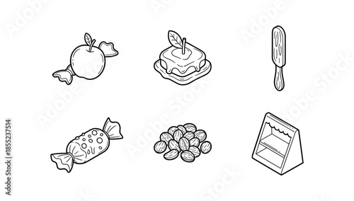 Assorted sweets and snacks: creative outline doodles for fun projects