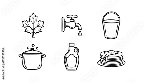 Maple leaf, tap, and pancake icons in linear style