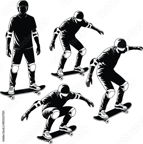 Dynamic skateboarder poses in black and white Vector