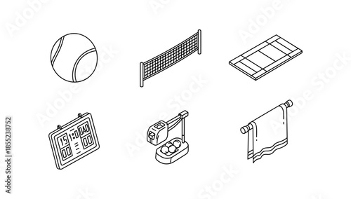 Minimalist sports icon set featuring tennis and badminton elements