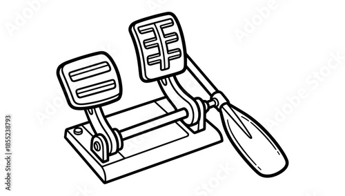 Vintage morse code telegraph key with wire in black and white line art style