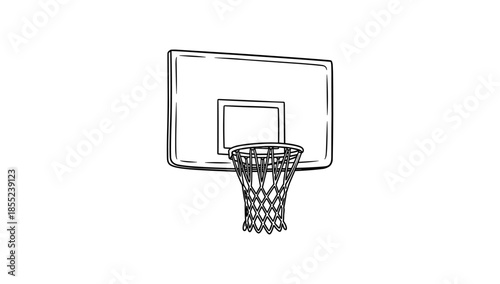 Simple linear drawing of a basketball hoop and backboard