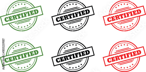 Certified Stamp Badge Set in Green Black and Red – Approval Quality Icons