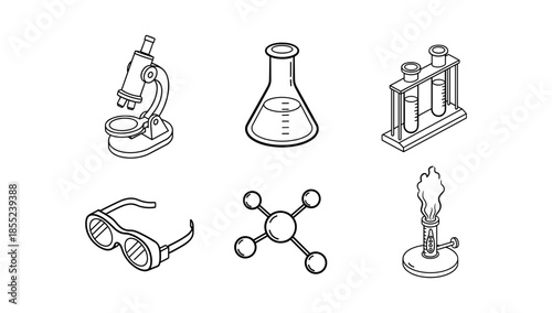 Scientific equipment icons: simple line art for educational and laboratory design