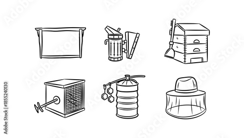 Hand drawn beekeeping equipment collection: essential tools for modern apiarists