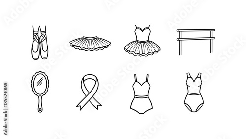 Elegant ballerina line art: dance attire and accessories collection