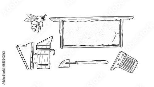 Monochrome beekeeping tools and honeycomb frame design