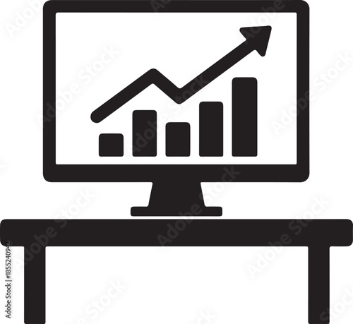 Computer display showing rising bar graph isolated on white background