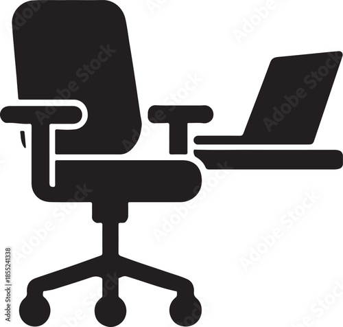 Modern office setup with chair and laptop isolated on white background