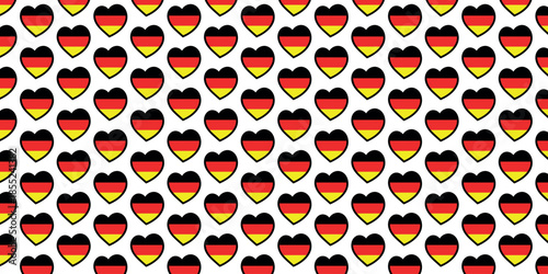 A repeating pattern of German flag-colored hearts on a white background, perfect for festive decorations and patriotic designs
