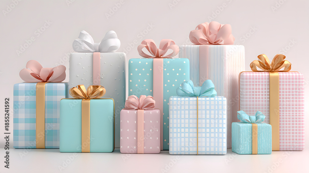 Obraz premium Colorful Gift Boxes with Ribbons for Festive Decor