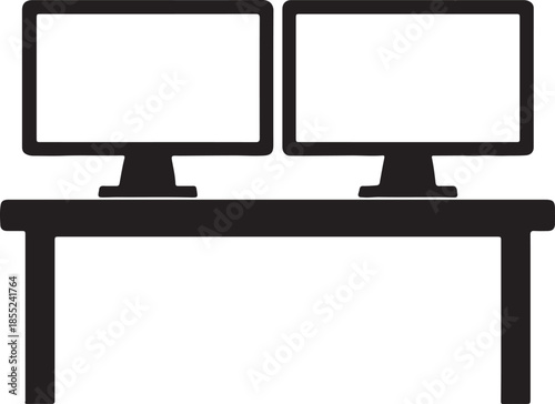 Dual monitor setup on desk isolated on white background