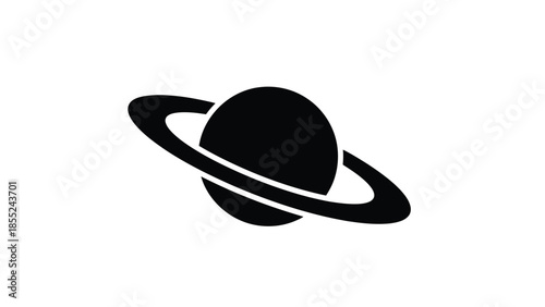 Simple black silhouette of planet saturn with prominent rings displayed