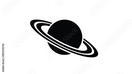 A simple black silhouette of the planet saturn with prominent rings