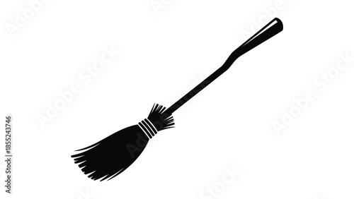 A simple black and white illustration of a classic witch s broom