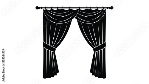 Simple black curtains with a tieback design hanging on a rod