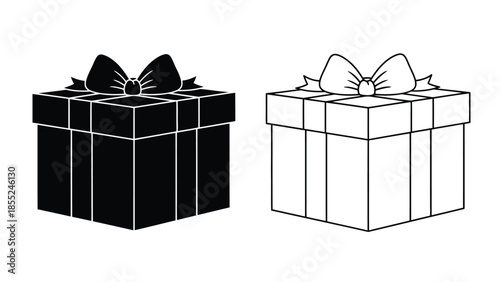 Two gift boxes with bows one dark and one light illustration