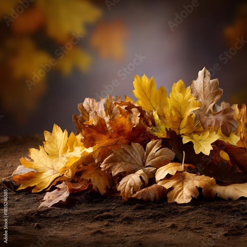 Colorful Autumn Leaves on Ground with Blurred Background Effect