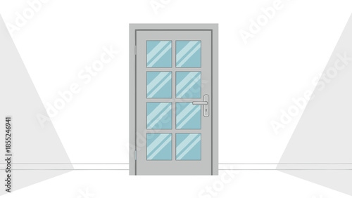 Elegant interior door with multiple glass panels and a silver handle, standing in a bright room, symbolizing entry, separation, and tasteful home design.