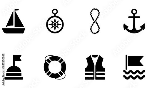 Collection of nautical icons isolated on transparent background
