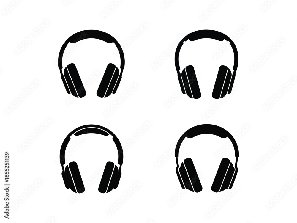 Obraz premium Simple black and white illustration depicting four pairs of headphones
