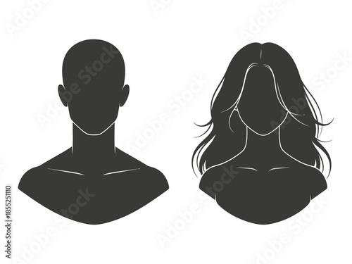 Silhouettes of a man and a woman facing forward simple profile depictions