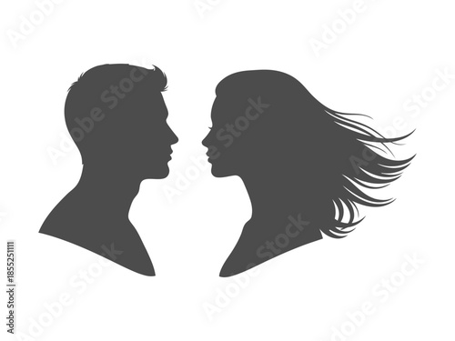 Silhouettes of a man and woman facing each other in profile