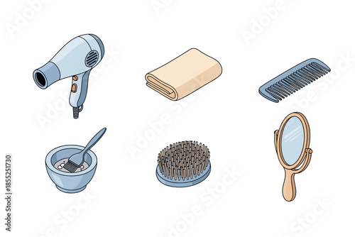 Essential hair care tools in modern flat design: a complete set for stylish grooming