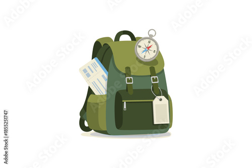 Adventurous hiking backpack with compass and travel map for outdoor exploration