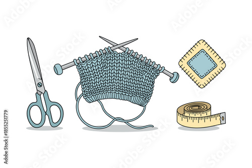 Creative knitting essentials with yarn and tools in contemporary style