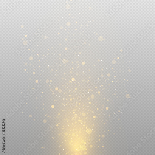 Glowing golden particles drift through the air. Shimmering dust creates a soft magical haze. This elegant abstract scene suits celebrations, night visuals, and fantasy designs.