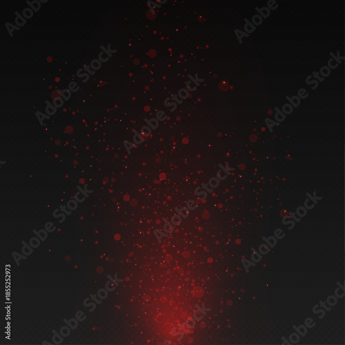 Glowing red magic dust floats through the dark space. Soft crimson particles shimmer with cinematic light and gentle haze. This abstract scene feels dramatic, festive, and full of mystical energy.