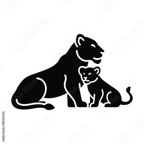 Lioness and cub illustration on a white background