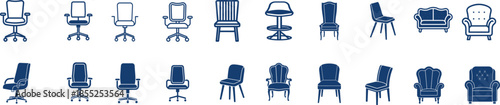 Office Chair Furniture and Ergonomic Workspace Editable Stroke Line Icon Set Vector Illustration