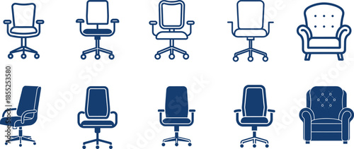 Office Chair Furniture and Ergonomic Workspace Editable Stroke Line Icon Set Vector Illustration