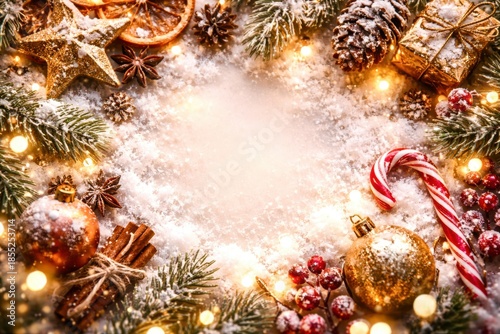 A Christmas tree with a star and a candy cane in the snow