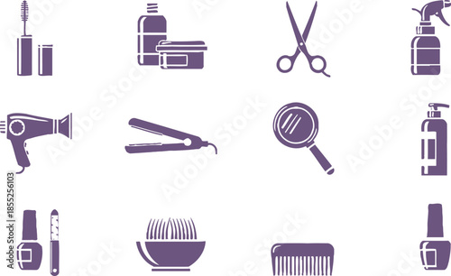 Hair salon tools and equipment icons set