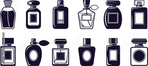 Collection of various perfume bottles in different shapes and sizes