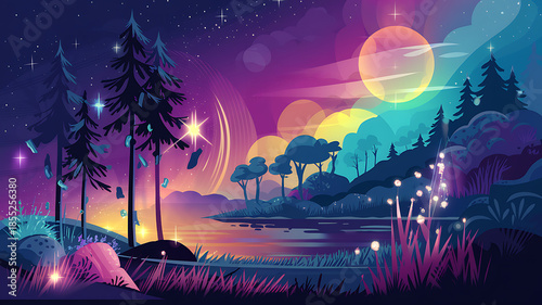 Enchanted forest under the northern lights