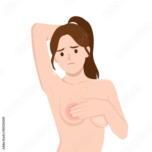 Woman Experiencing Breast Pain. Flat vector illustration isolated on white background