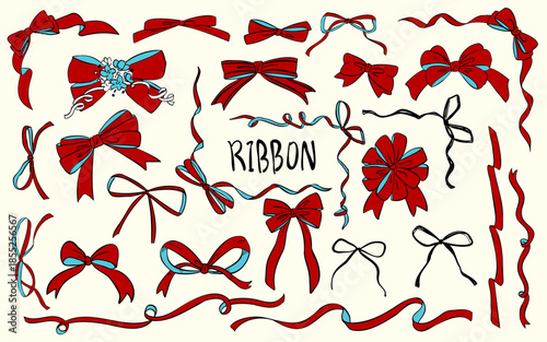빈티지 손그림 스타일 리본 일러스트 세트