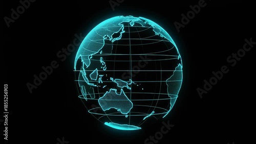 Holographic World Map Grid - Cyan Tech Globe Overlay