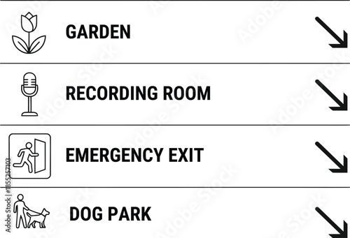 Directional signs for various facilities