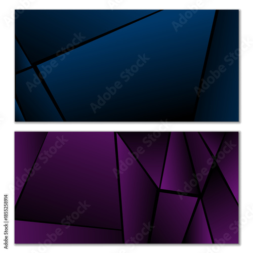 Abstract polygonal pattern. Set of two dark gradient polygonal backgrounds. Background design, cover, postcard, banner, wallpaper